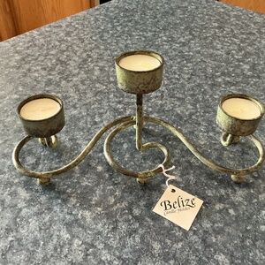 Vtg Northern Lights Green Metal Tea Candle Swirl holder